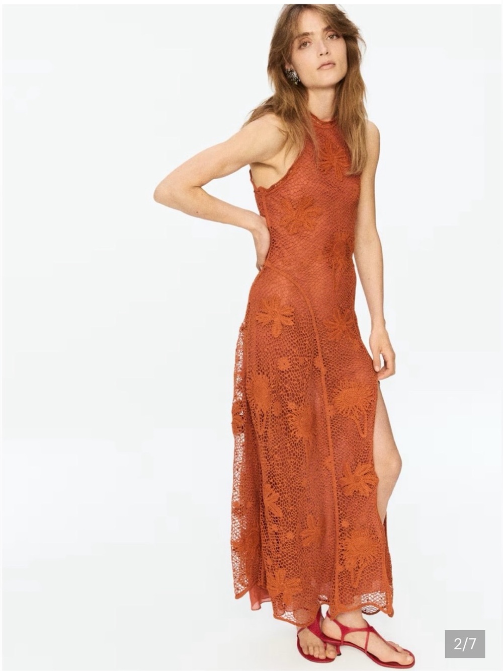 H&M STUDIO RUFFLED CROCHET-LOOK DRESS Orange/Sunflowers - Picture 5 of 16
